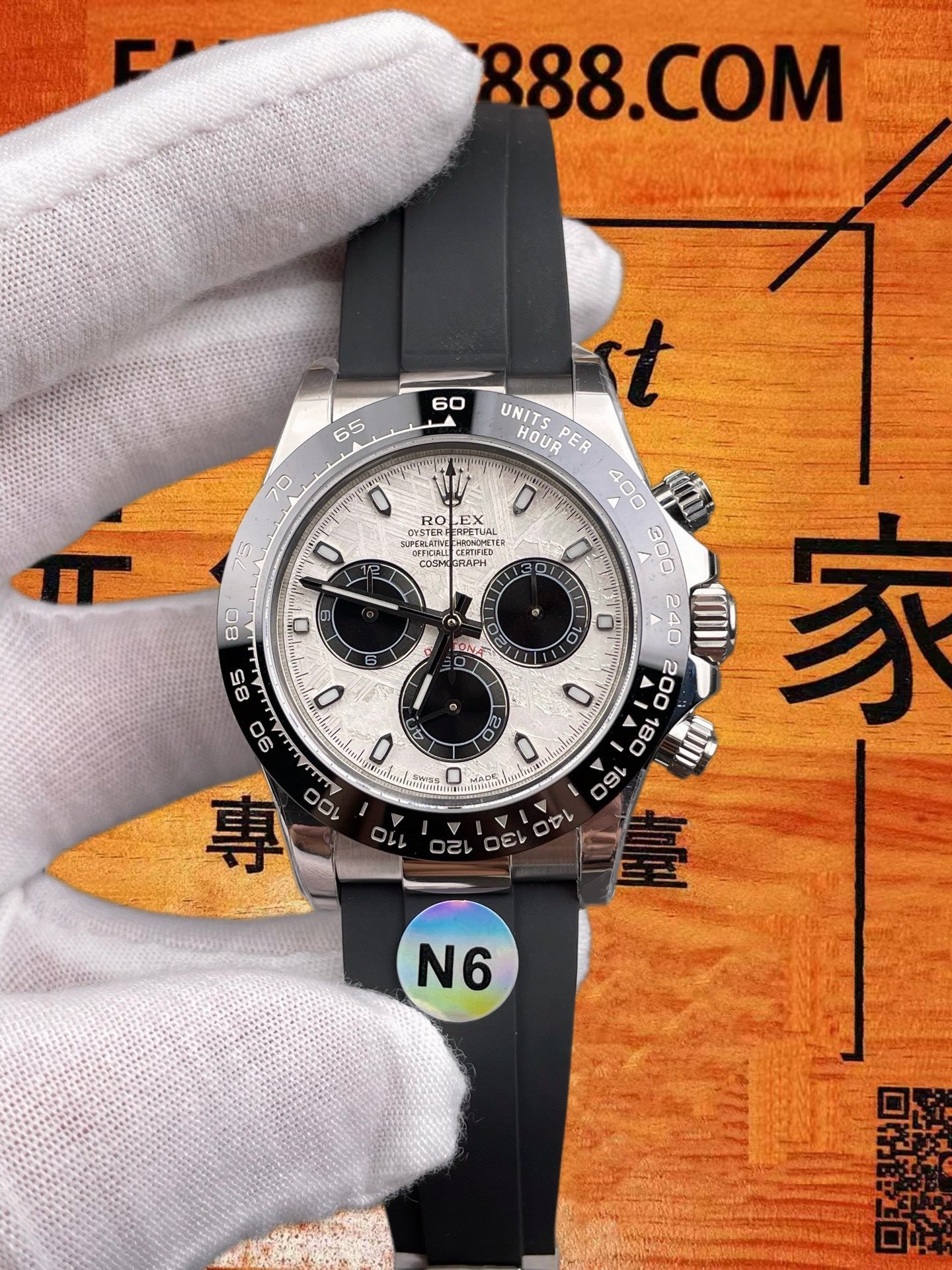 高仿N6廠勞力士Daytona 40迪通拿陨石面/4130改製機芯/黑色陶瓷圈Oysterflex/正品公價¥350000