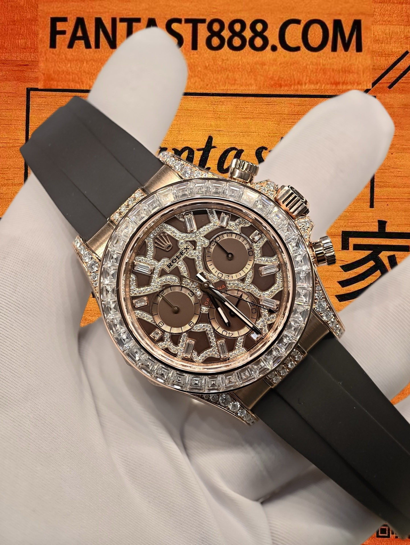 高仿私人改裝-勞力士-迪通拿116515 長頸鹿紋滿鑽 玫瑰金 40mm 復刻腕錶 實拍