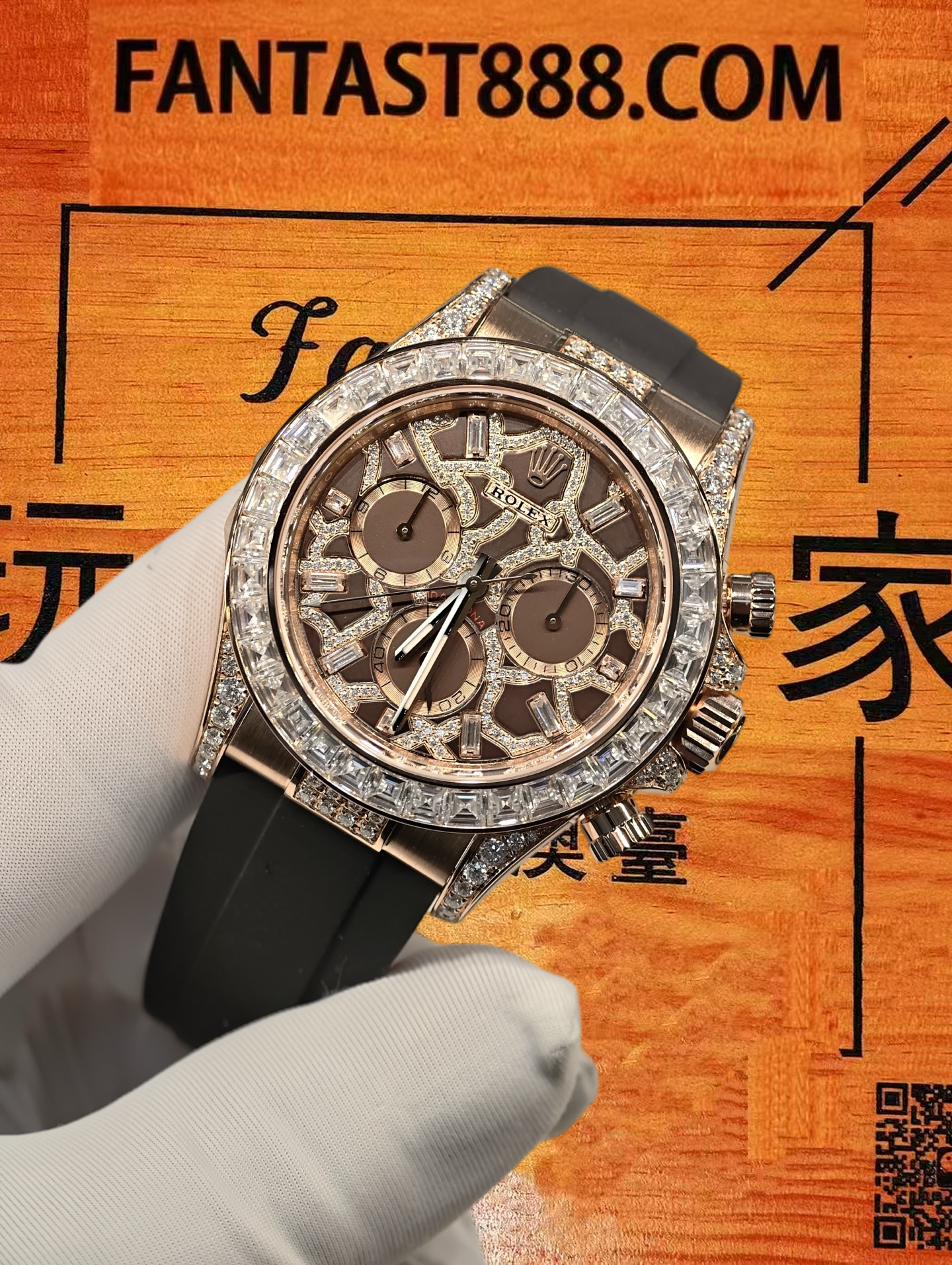 高仿私人改裝-勞力士-迪通拿116515 長頸鹿紋滿鑽 玫瑰金 40mm 復刻腕錶 實拍