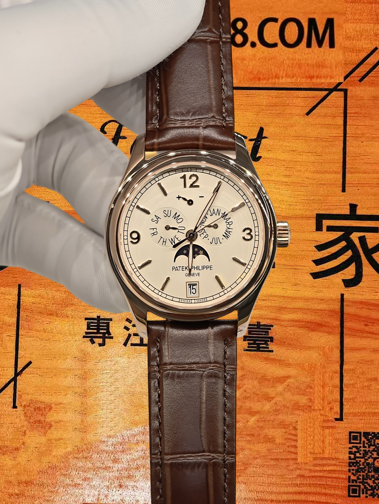 高仿私人改裝-百達翡麗-年曆5146R 月相雙眼 玫瑰金 39mm 復刻腕錶 實拍