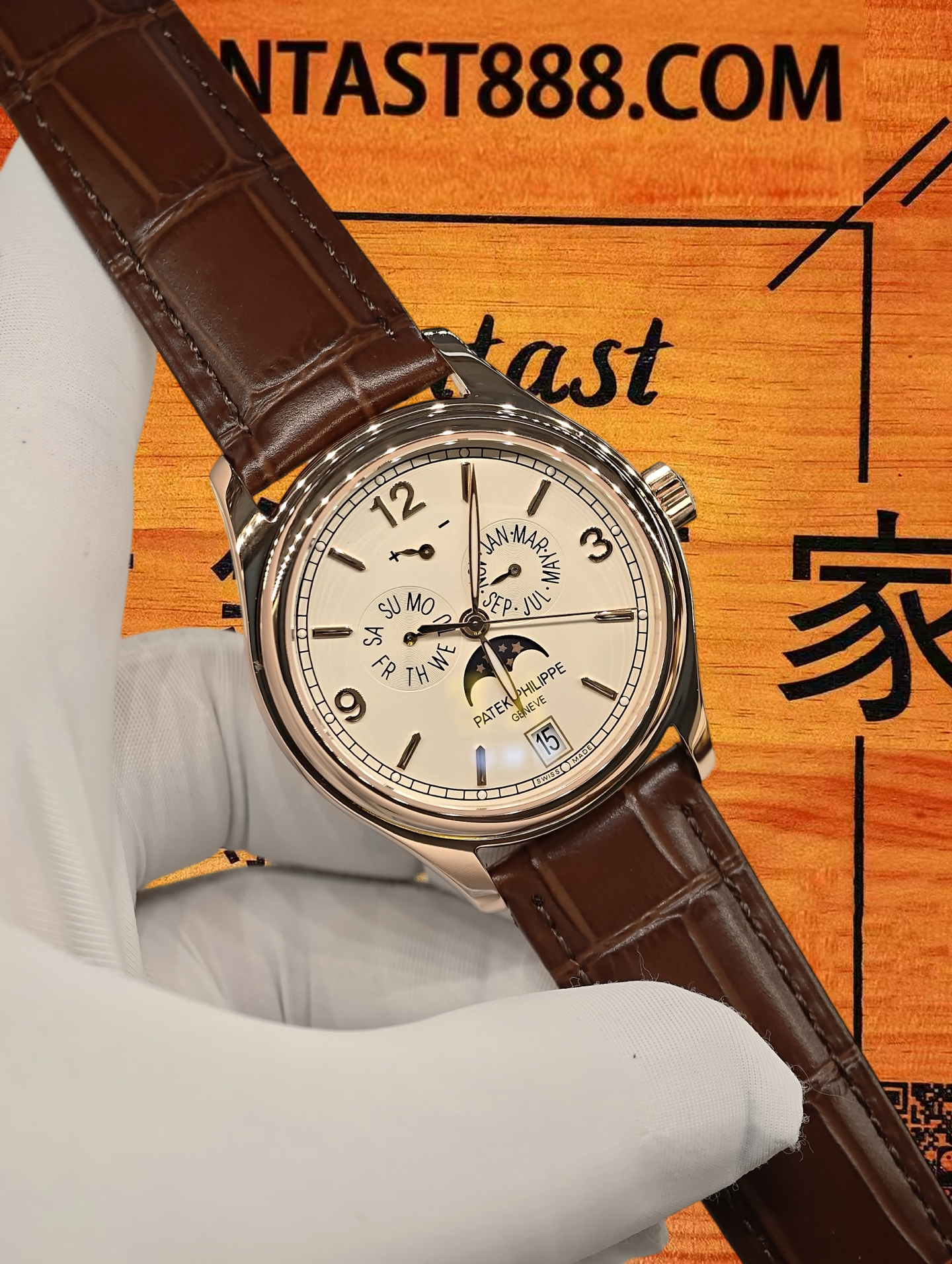 高仿私人改裝-百達翡麗-年曆5146R 月相雙眼 玫瑰金 39mm 復刻腕錶 實拍