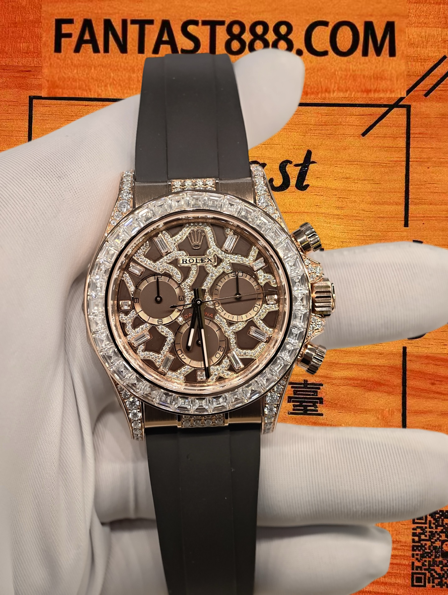 高仿私人改裝-勞力士-迪通拿116515 長頸鹿紋滿鑽 玫瑰金 40mm 復刻腕錶