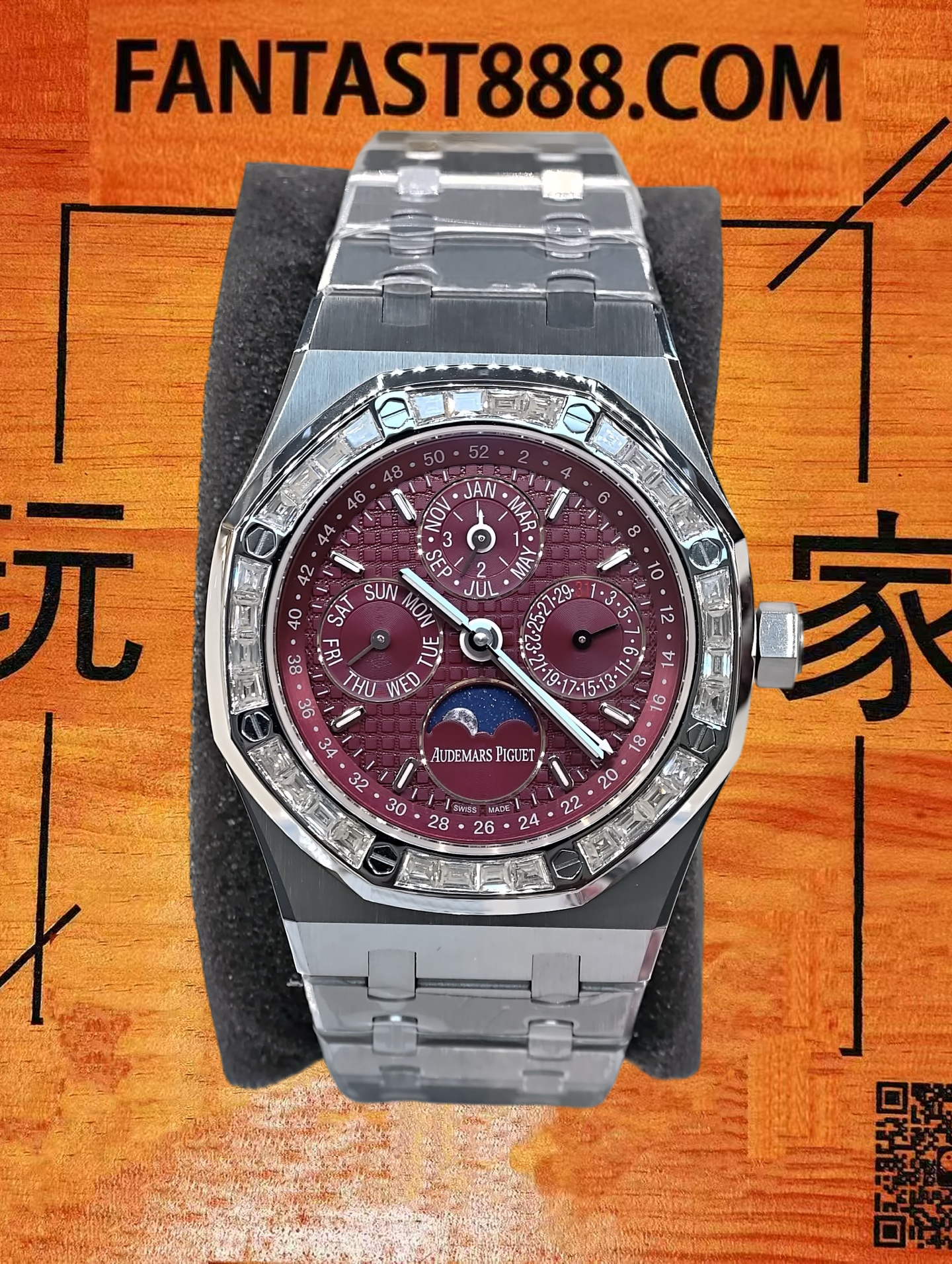 高仿私人改裝-愛彼-皇家橡樹萬年曆月相 大紅盤鑽圈 41mm 復刻腕錶
