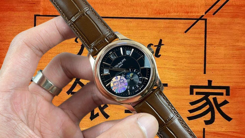 高仿GR廠百達翡麗5205G年歷月相玫瑰金黑盤 40mm實拍圖1