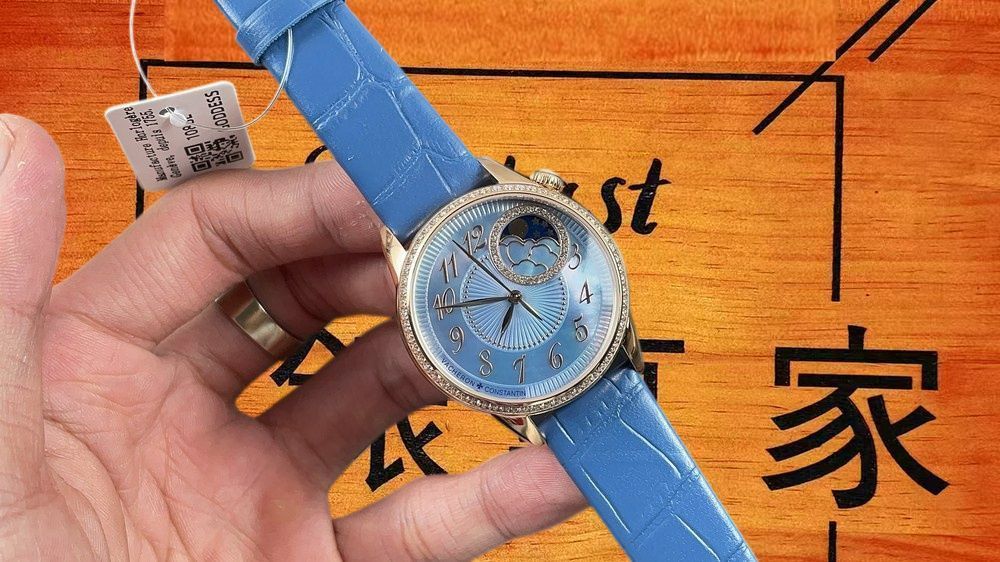 高仿MYS廠江詩丹頓伊靈女神月相藍盤鑽圈雙帶 37mm