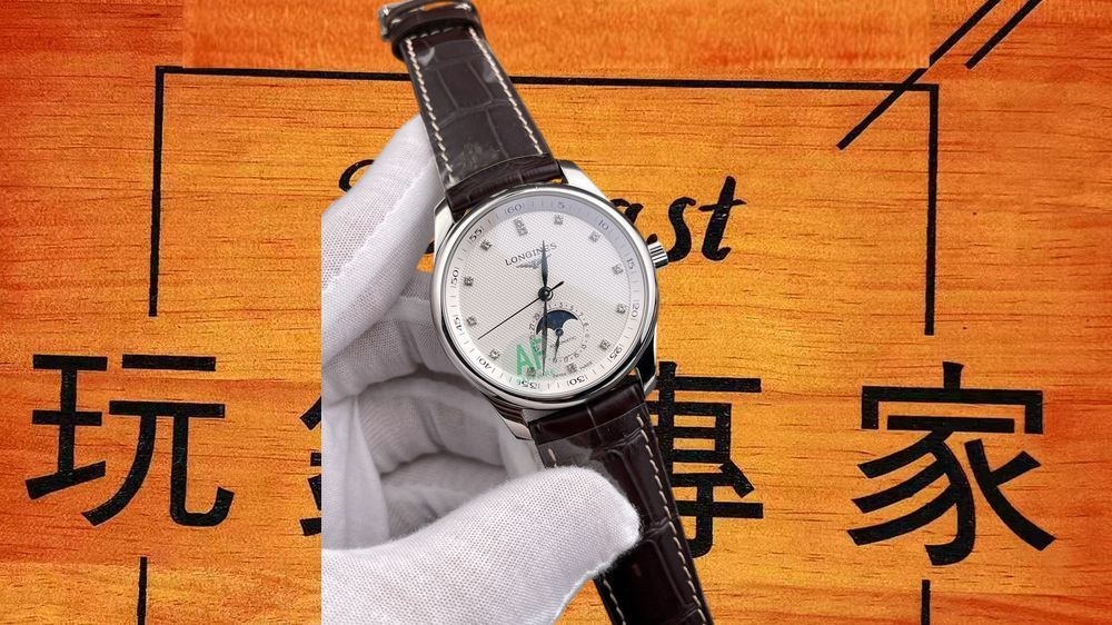 高仿AF廠浪琴名匠四針月相麥粒面皮帶 40mm實拍圖2
