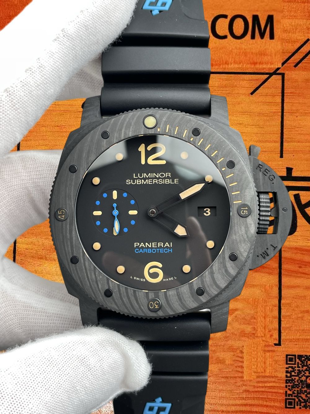 高仿VS廠沛納海潛行PAM616碳纖維藍秒針 47mm實拍圖3