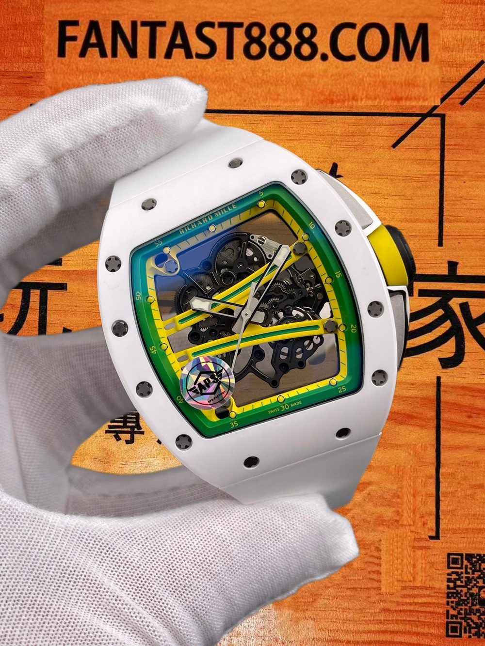 高仿APS廠理查德米勒RM61-01白陶瓷綠跑道鏤空自動 51x42mm