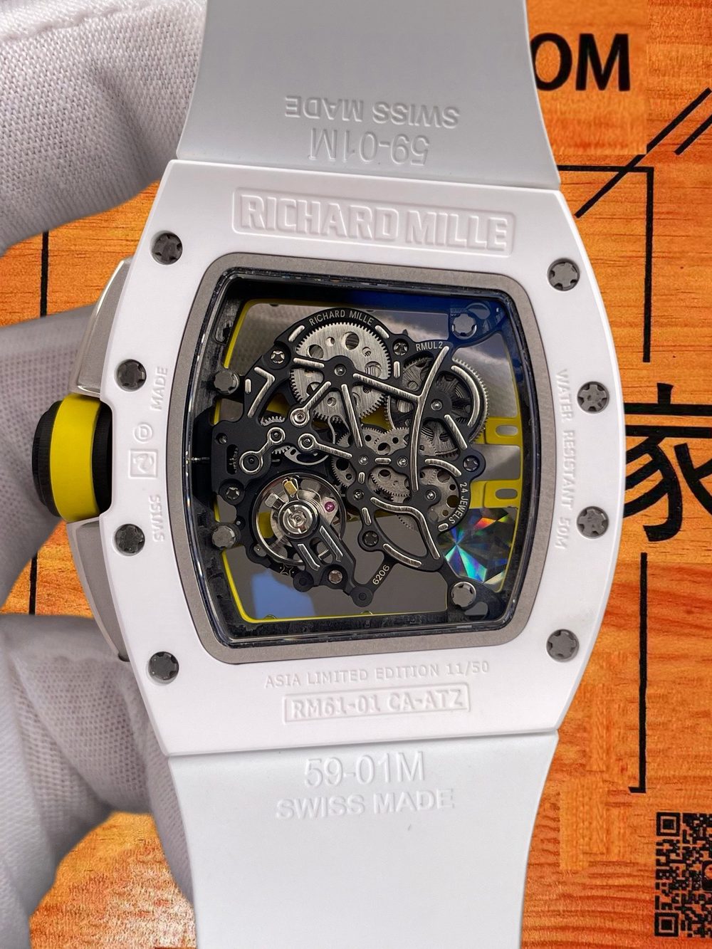 高仿APS廠理查德米勒RM61-01白陶瓷綠跑道鏤空自動 51x42mm