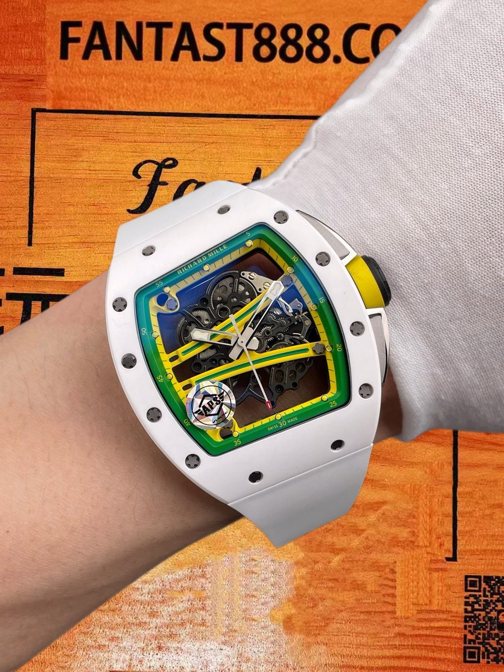 高仿APS廠理查德米勒RM61-01白陶瓷綠跑道鏤空自動 51x42mm