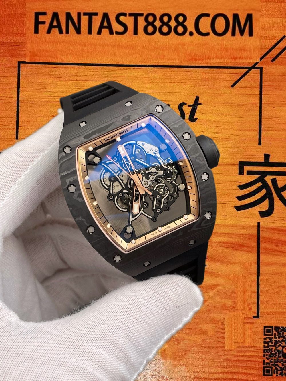 高仿RF廠理查德米勒RM055碳纖維黑金圈Vaucher無卡度 49.9x42.7mm
