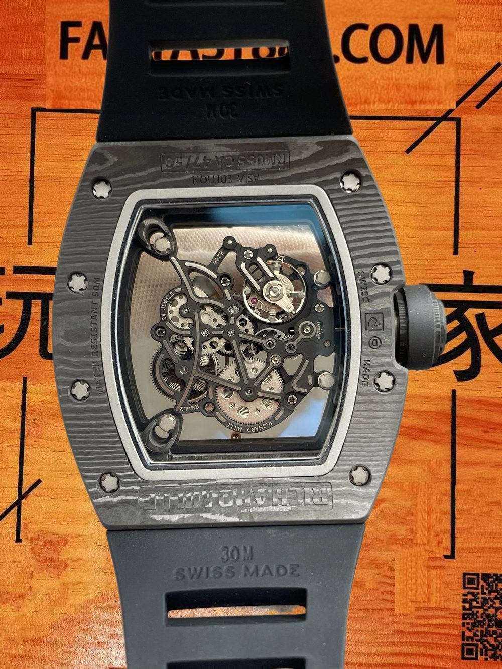 高仿RF廠理查德米勒RM055碳纖維黑金圈Vaucher無卡度 49.9x42.7mm