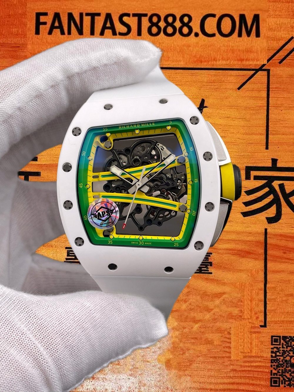 高仿APS廠理查德米勒RM61-01白陶瓷綠跑道鏤空自動 51x42mm