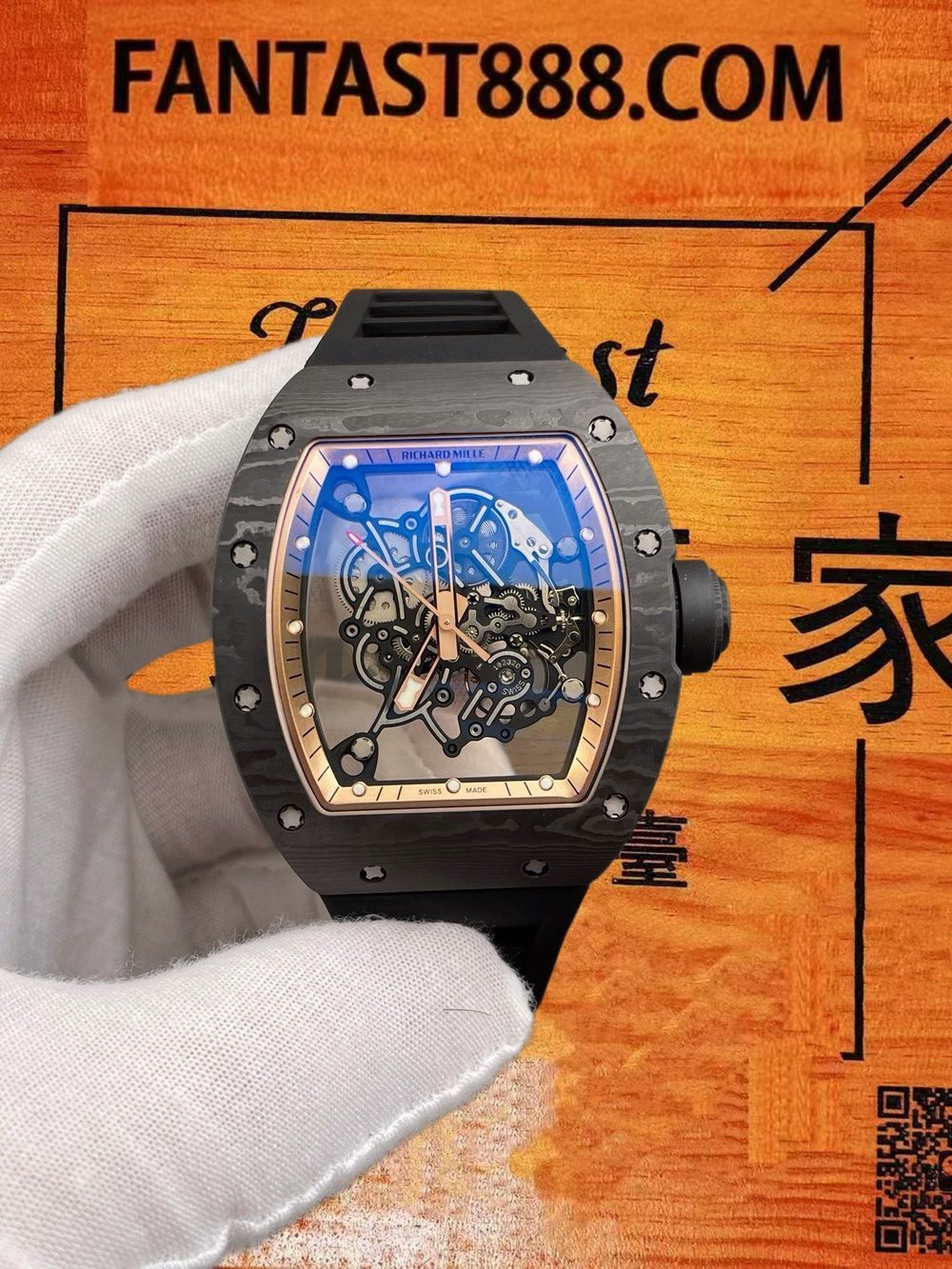 高仿RF廠理查德米勒RM055碳纖維黑金圈Vaucher無卡度 49.9x42.7mm