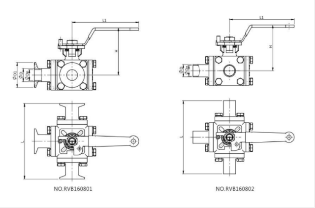 Three-way full bore ball valve