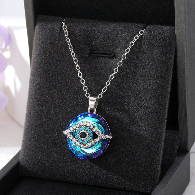 Tarot Prophet/Eye of Evil Silver Necklace, Round Crystal Eye of Evil Pendant, Eye of Evil Jewelry Protection Gift