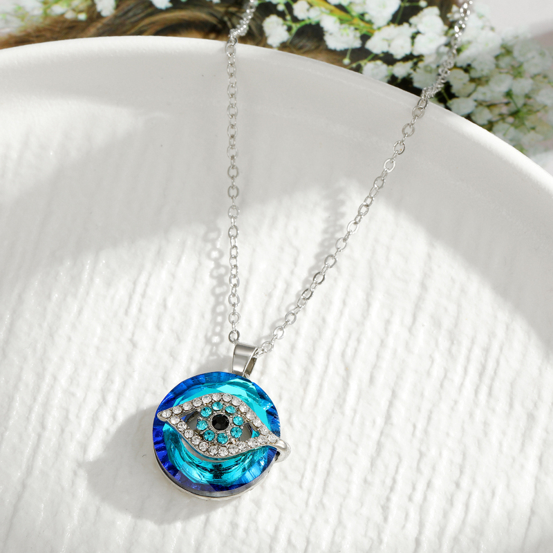 Tarot Prophet/Eye of Evil Silver Necklace, Round Crystal Eye of Evil Pendant, Eye of Evil Jewelry Protection Gift