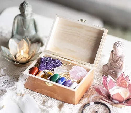 Tarotguidesyou/Wooden gift box, large high-quality crystal, healing stone, rolling gemstone, amethyst, rose quartz, quartz crystal