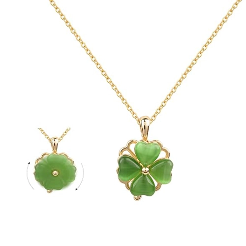 Tarotguidesyou/Clover Women's Necklace, Rotating Lucky Clover Necklace, Green Clover Pendant Necklace, Jade Women's Necklace,St. Patrick's Day necklace