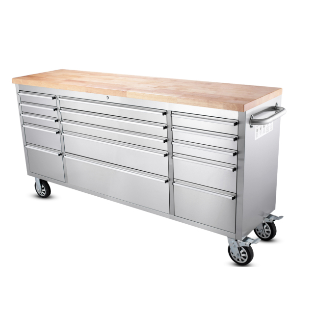 SELA Industrial 6FT Workbench, 15 Drawers, Locking Wheels
