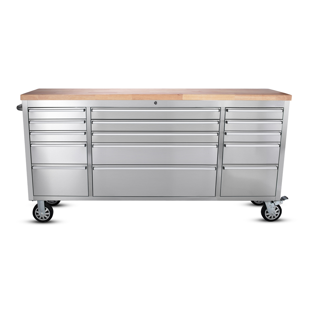 SELA Industrial 6FT Workbench, 15 Drawers, Locking Wheels