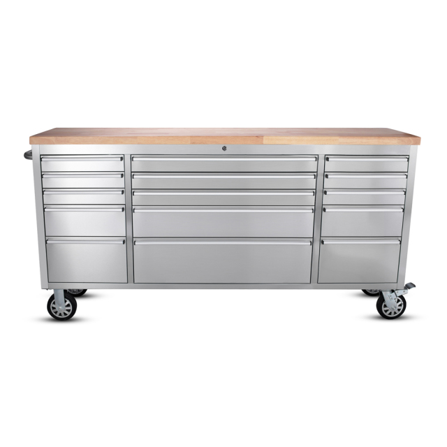 SELA Industrial 6FT Workbench, 15 Drawers, Locking Wheels