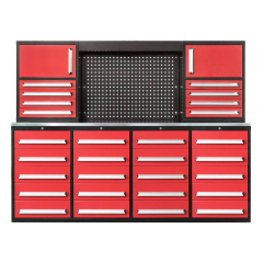 SELA Industrial 7FT-28D Workbench Cabinet Combo With Pegboard, 28 Drawers & 2 Cabinets