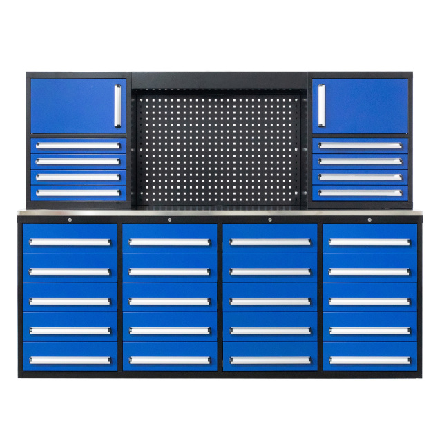SELA Industrial 7FT-28D Workbench Cabinet Combo With Pegboard, 28 Drawers & 2 Cabinets