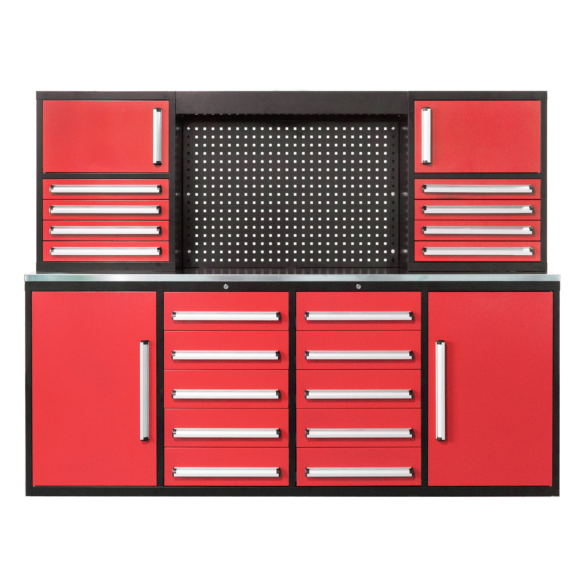 SELA Industrial 7FT-18D Workbench Cabinet Combo With Pegboard, 18 Drawers & 4 Cabinets