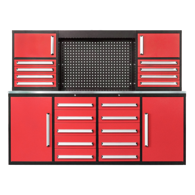 SELA Industrial 7FT-18D Workbench Cabinet Combo With Pegboard, 18 Drawers & 4 Cabinets