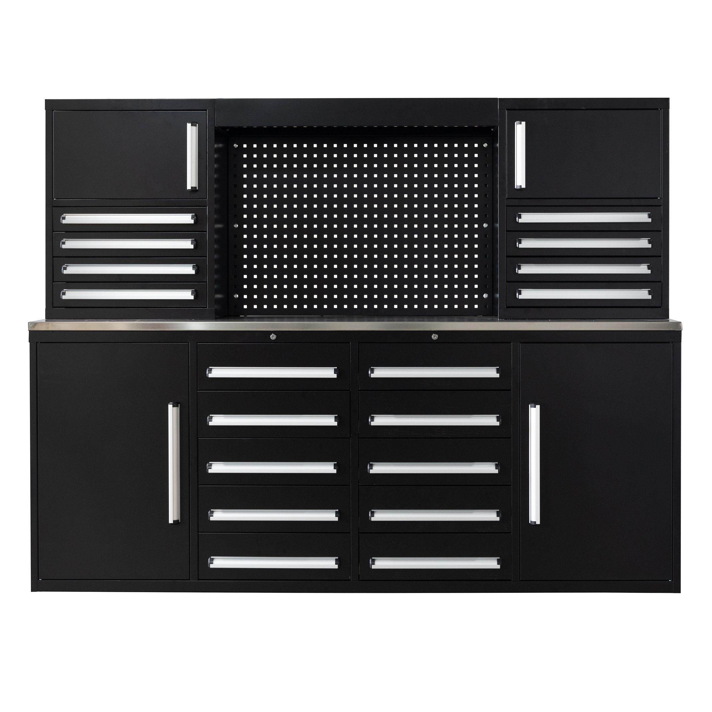 SELA Industrial 7FT-18D Workbench Cabinet Combo With Pegboard, 18 Drawers & 4 Cabinets