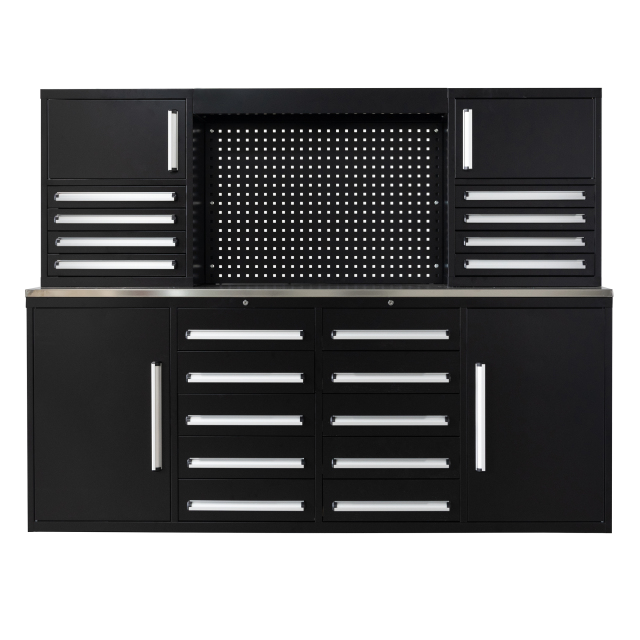 SELA Industrial 7FT-18D Workbench Cabinet Combo With Pegboard, 18 Drawers & 4 Cabinets