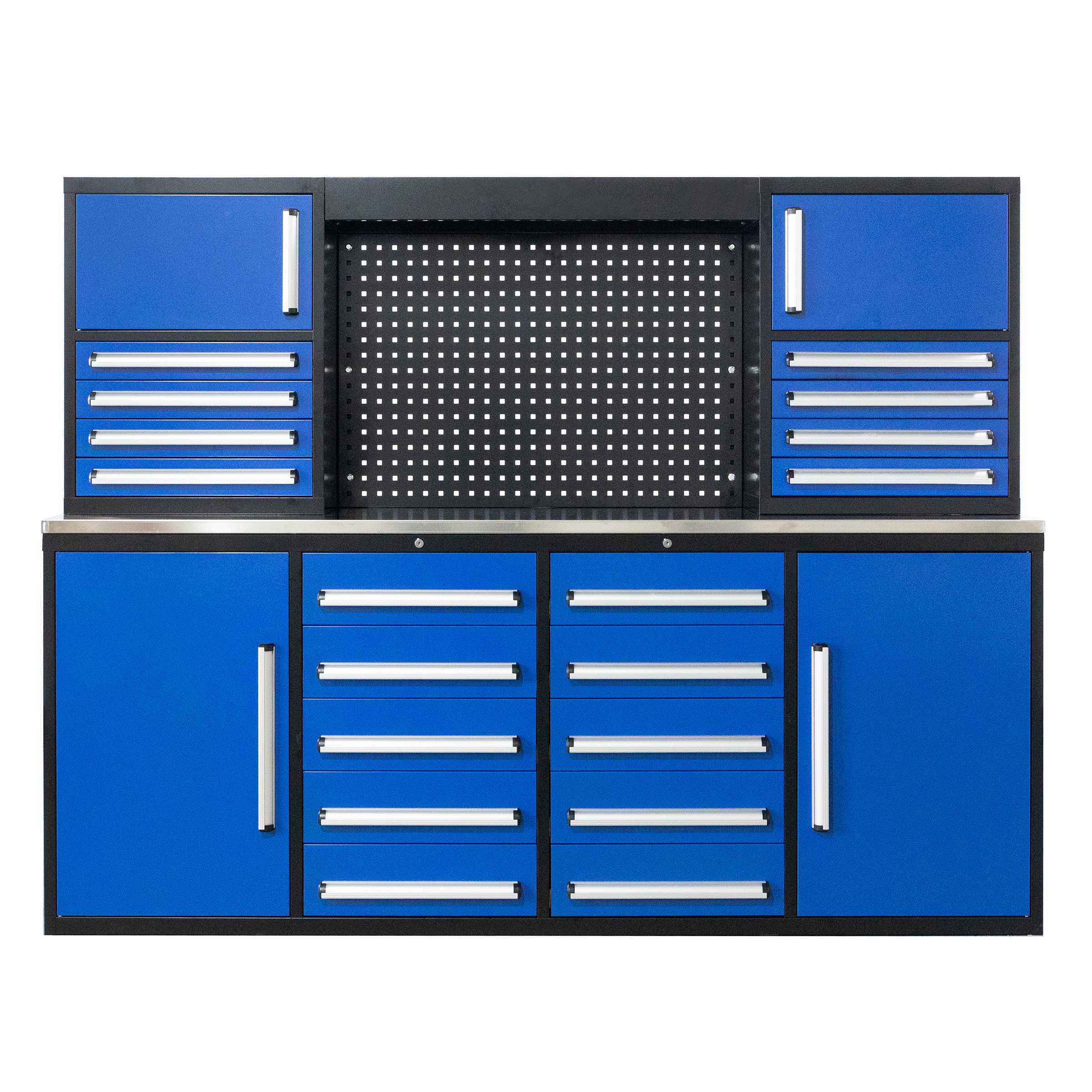 SELA Industrial 7FT-18D Workbench Cabinet Combo With Pegboard, 18 Drawers & 4 Cabinets