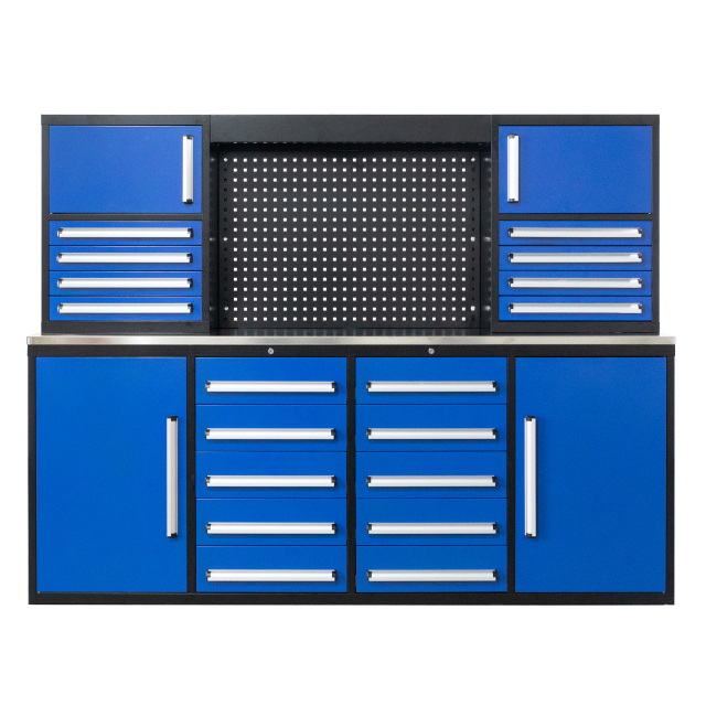 SELA Industrial 7FT-18D Workbench Cabinet Combo With Pegboard, 18 Drawers & 4 Cabinets