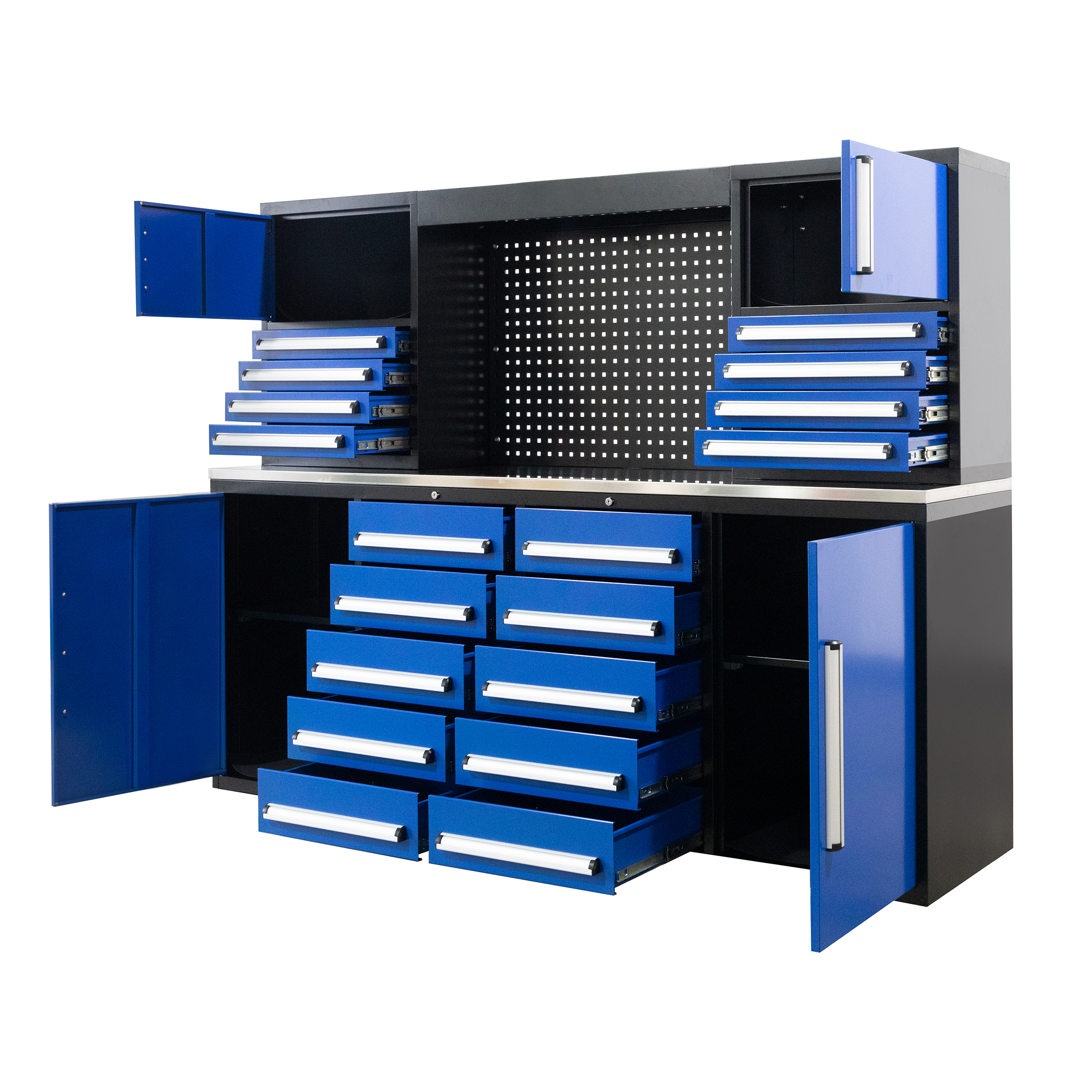 SELA Industrial 7FT-18D Workbench Cabinet Combo With Pegboard, 18 Drawers & 4 Cabinets