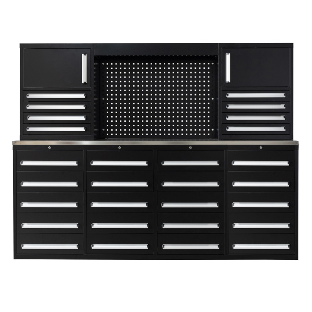 SELA Industrial 7FT-28D Workbench Cabinet Combo With Pegboard, 28 Drawers & 2 Cabinets