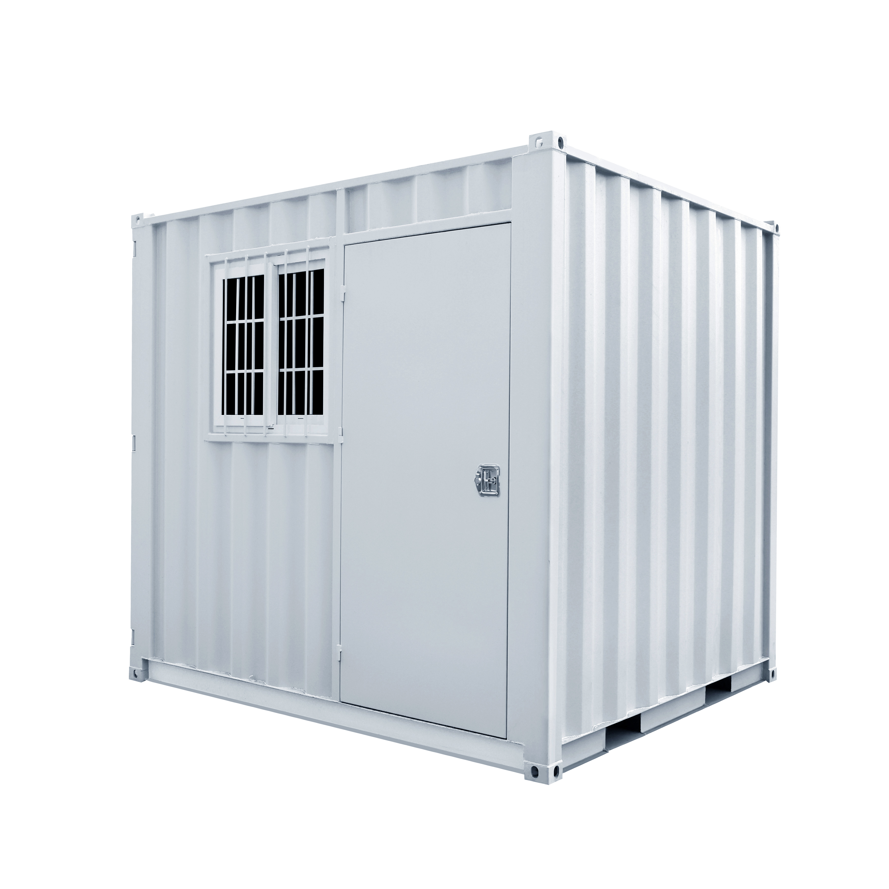 SELA Industrial 9FT Storage Container, Bi-parting Front Door, Side Entry Man Door, Security Bar Window