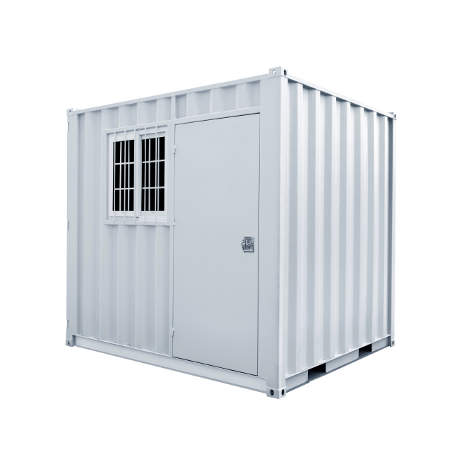 SELA Industrial 9FT Storage Container, Bi-parting Front Door, Side Entry Man Door, Security Bar Window