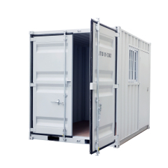 SELA Industrial 9FT Storage Container, Bi-parting Front Door, Side Entry Man Door, Security Bar Window