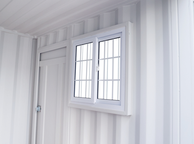 SELA Industrial 12FT Storage Container, Bi-parting Front Door, Side Entry Man Door, Security Bar Window