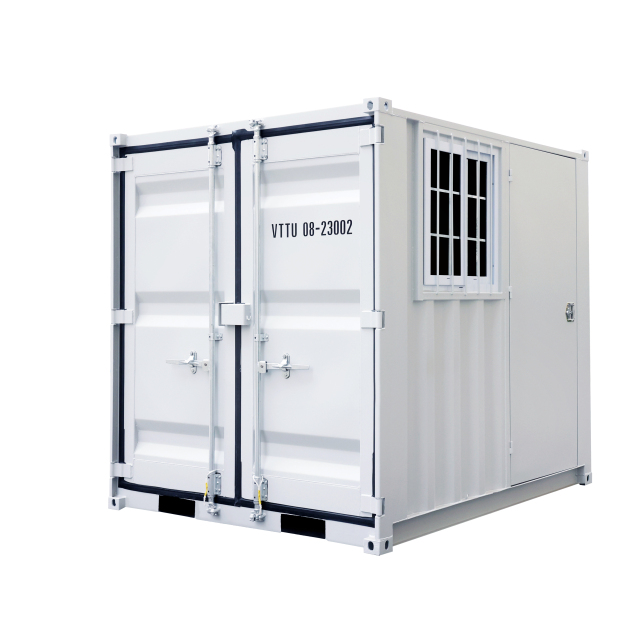 SELA Industrial 8FT Storage Container, Bi-parting Front Door, Side Entry Man Door, Security Bar Window