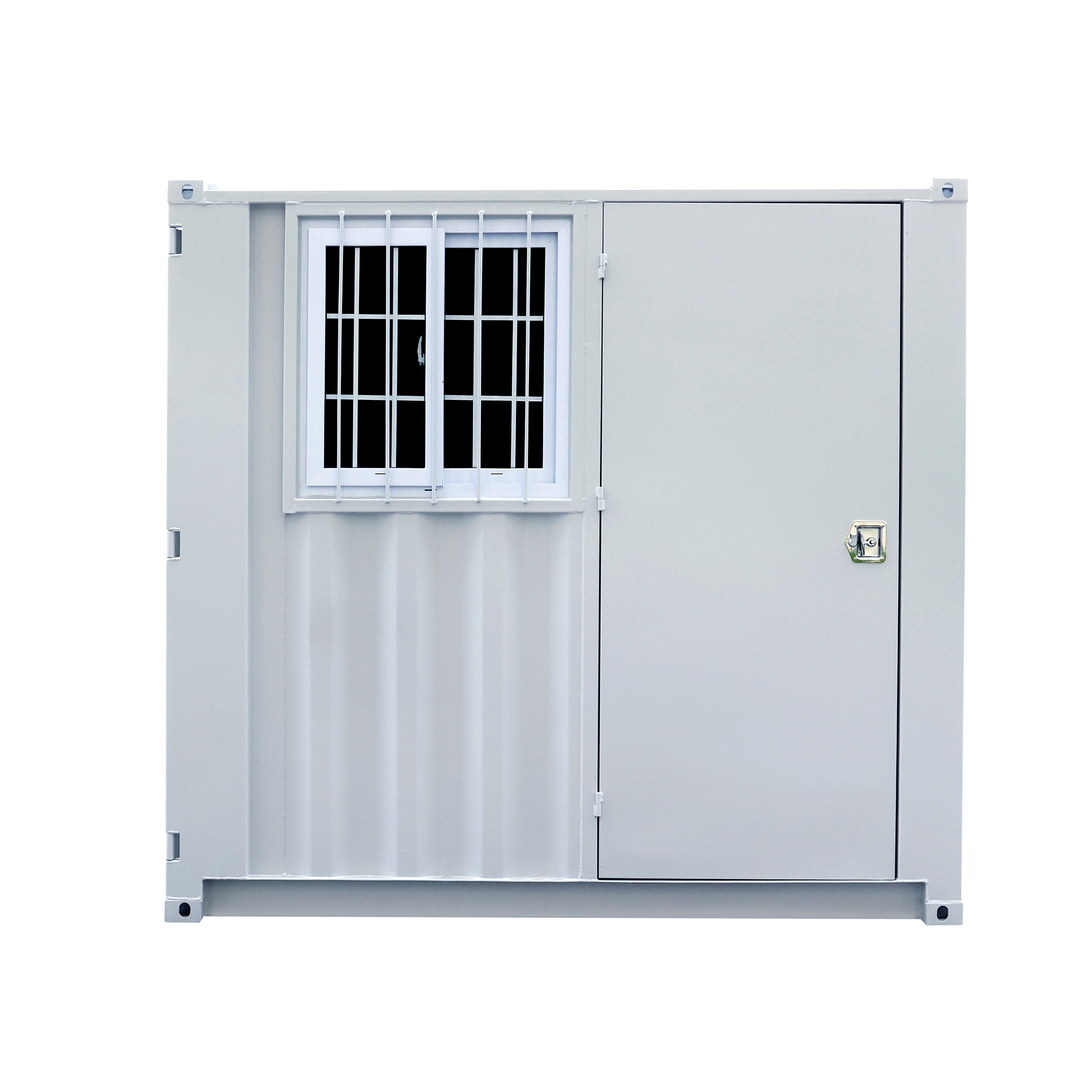 SELA Industrial 8FT Storage Container, Bi-parting Front Door, Side Entry Man Door, Security Bar Window