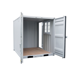 SELA Industrial 8FT Storage Container, Bi-parting Front Door, Side Entry Man Door, Security Bar Window
