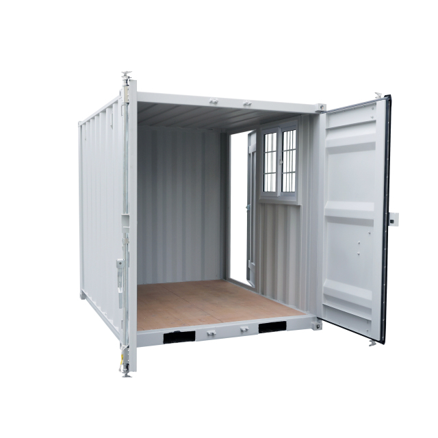 SELA Industrial 8FT Storage Container, Bi-parting Front Door, Side Entry Man Door, Security Bar Window