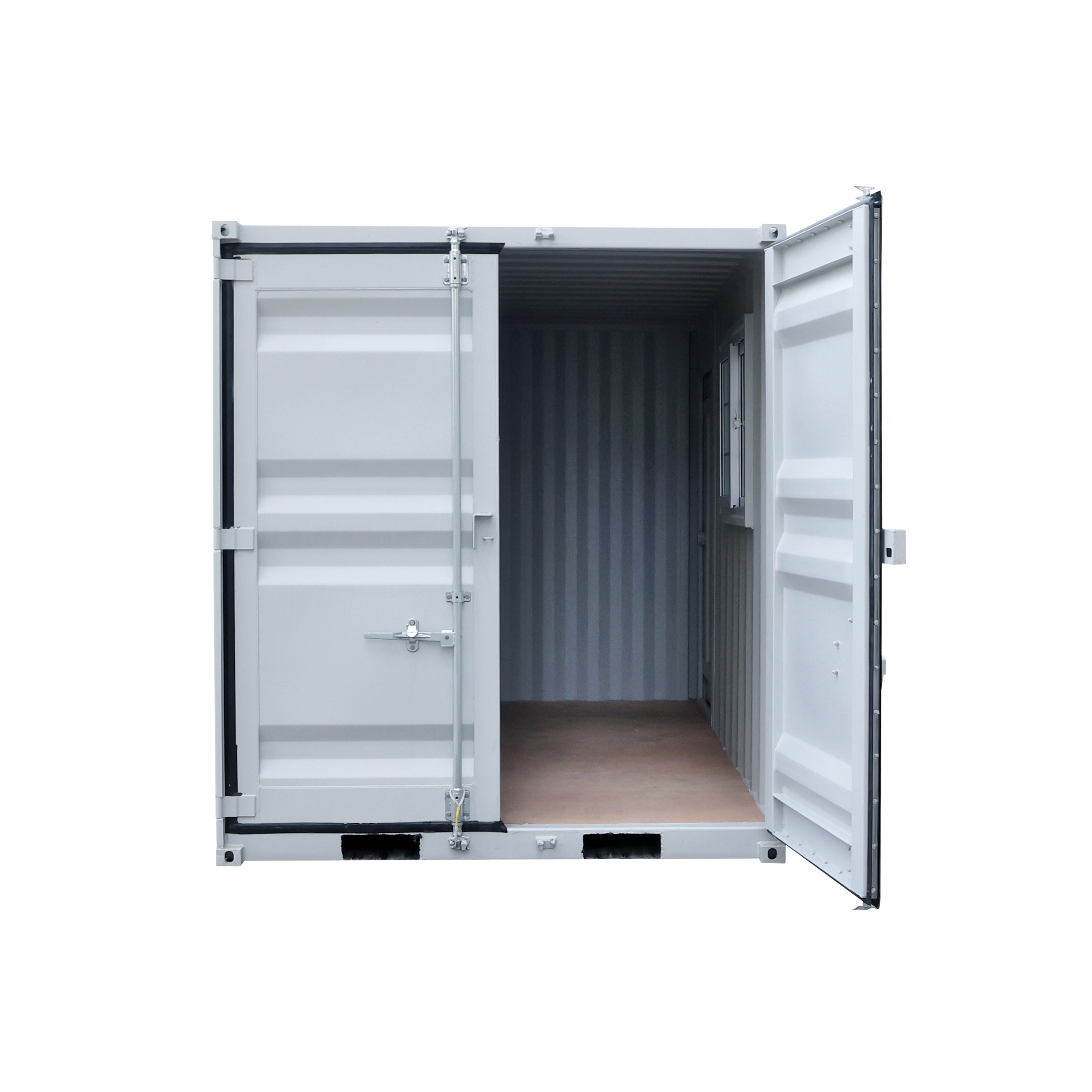 SELA Industrial 12FT Storage Container, Bi-parting Front Door, Side Entry Man Door, Security Bar Window