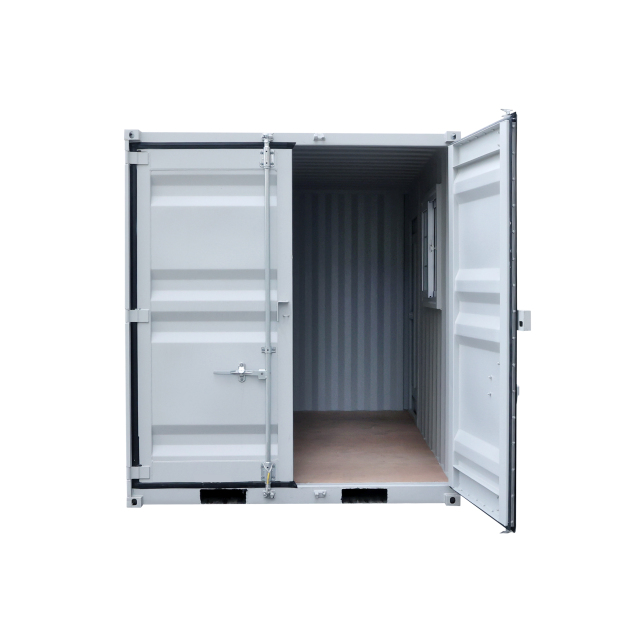 SELA Industrial 12FT Storage Container, Bi-parting Front Door, Side Entry Man Door, Security Bar Window