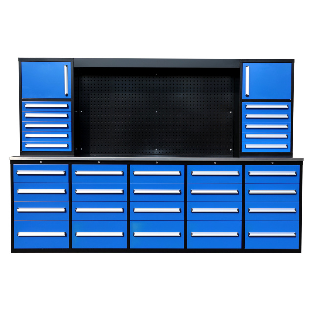 SELA Industrial 10FT-30D-2 Workbench Cabinet Combo With Pegboard, 30 Drawers & 2 Cabinets