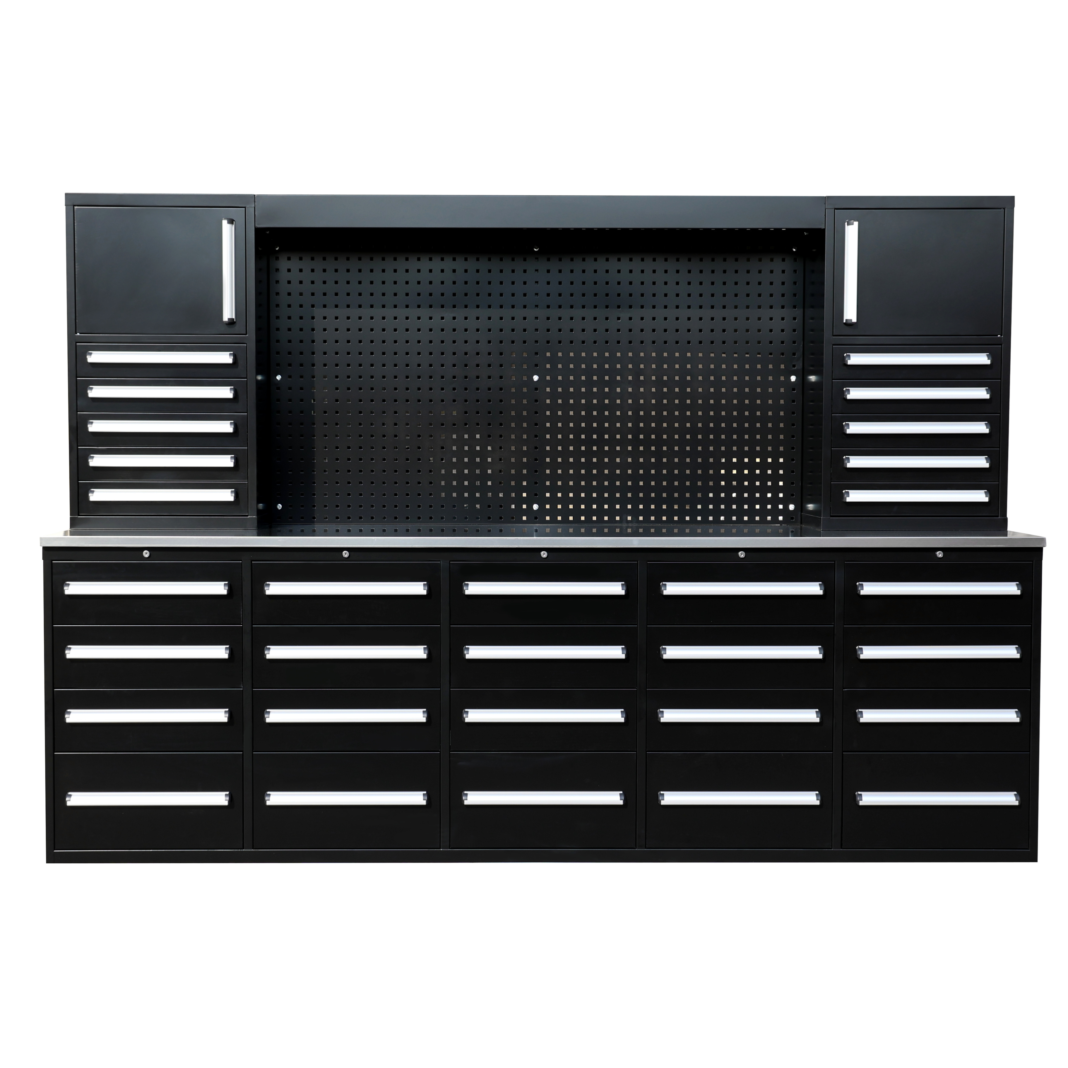 SELA Industrial 10FT-30D-2 Workbench Cabinet Combo With Pegboard, 30 Drawers & 2 Cabinets