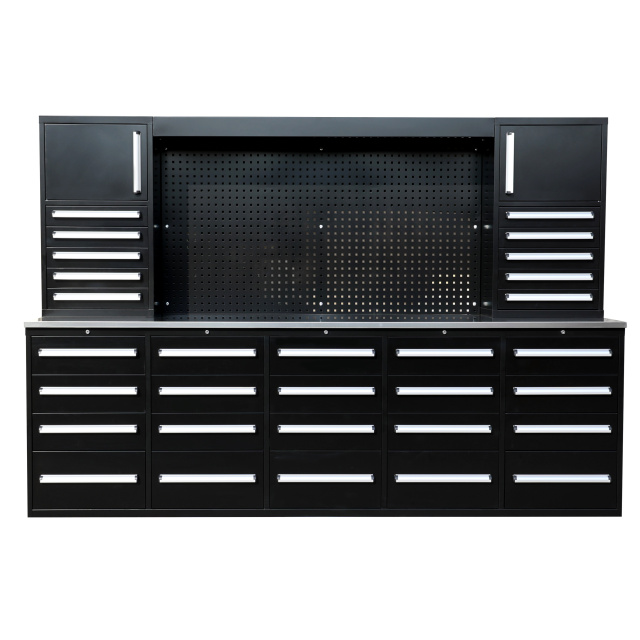 SELA Industrial 10FT-30D-2 Workbench Cabinet Combo With Pegboard, 30 Drawers & 2 Cabinets