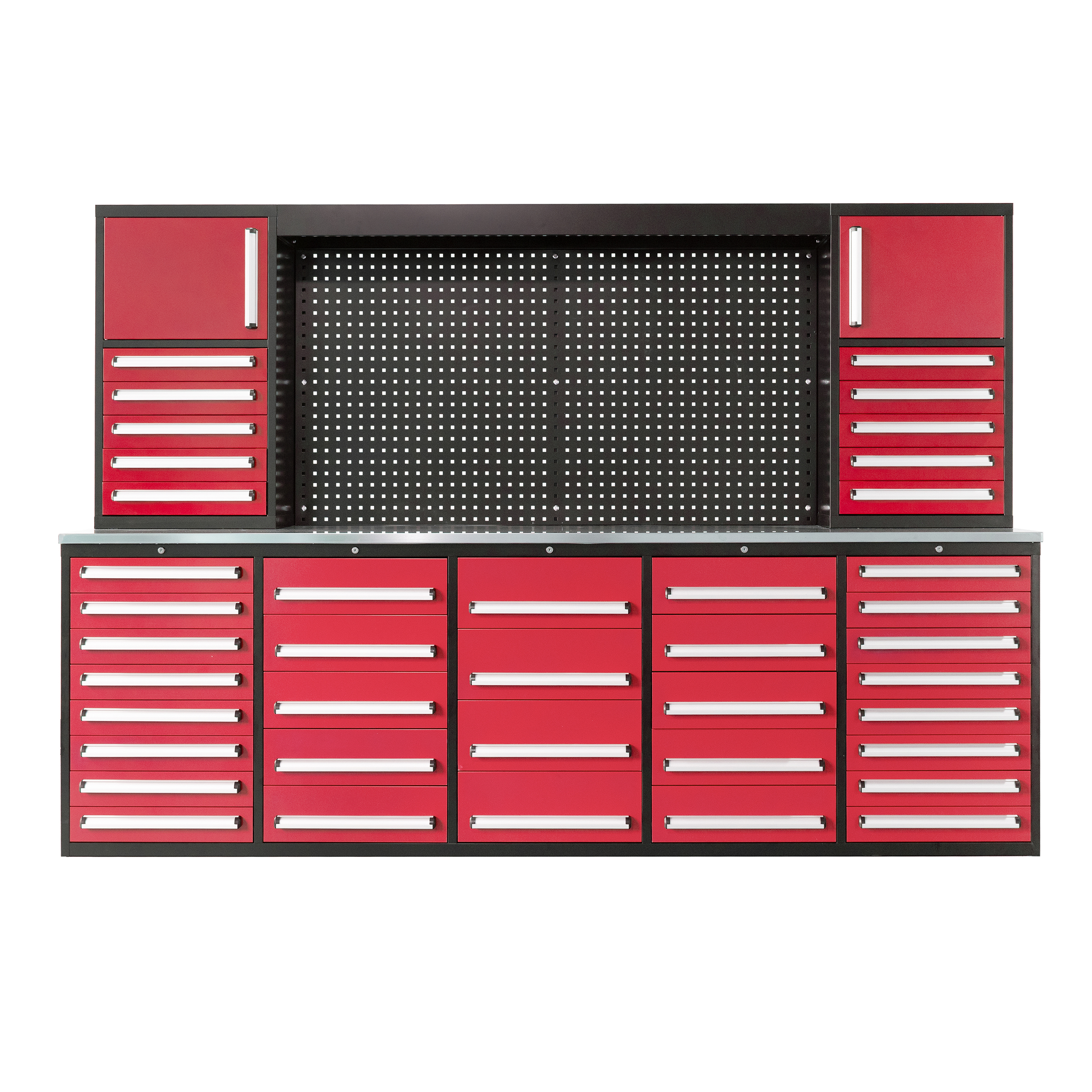 SELA Industrial 10FT-40D-3 Workbench Cabinet Combo With Pegboard, 40 Drawers & 2 Cabinets